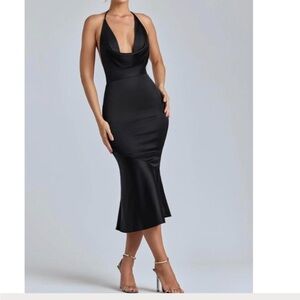 SOLD - Oh Polly LORELEI Cowl-Neck Satin Midaxi Dress in Black NWT